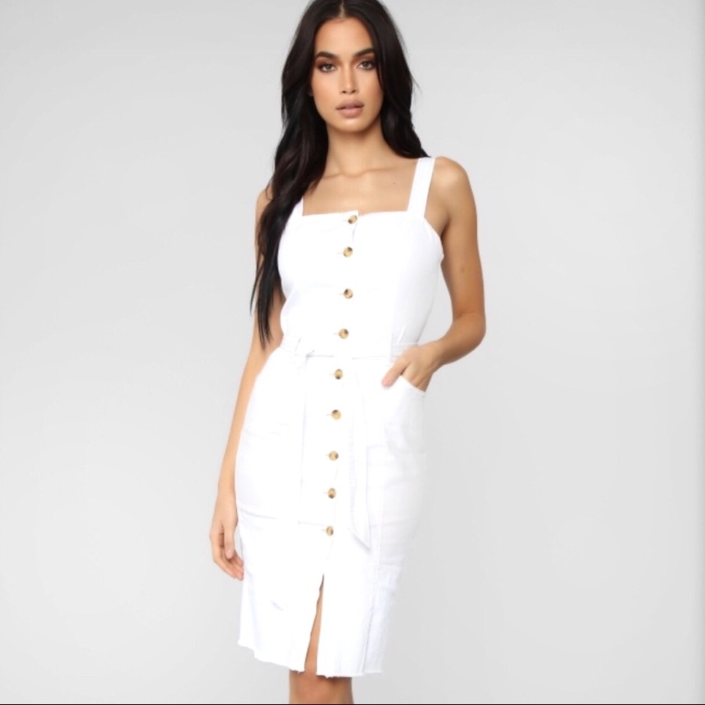 Super Cute White Denim Midi Tie Waist Dress.